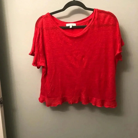 Anthropologie eri Ali ruffled cross back top mp red medium petite tee shirt - Picture 6 of 14